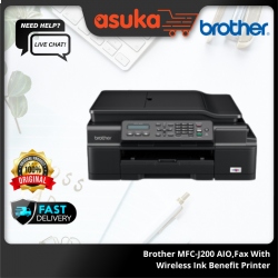 Brother MFC-J200 AIO,Fax With Wireless Ink Benefit Printer