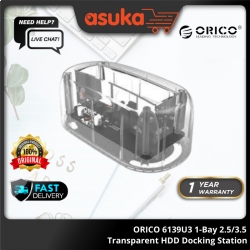 ORICO 6139U3 1-Bay 2.5/3.5 Transparent HDD Docking Station - Supports 8TB