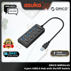 ORICO W9PH4-U3 4 port USB3.0 Hub with On/Off Switch (1 yrs Limited Hardware Warranty)