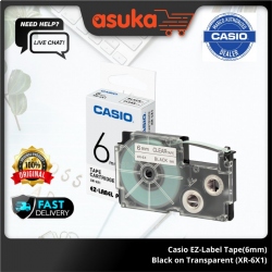 Casio EZ-Label Tape(6mm) Black on Transparent (XR-6X1)