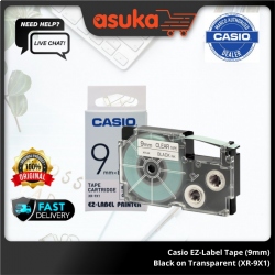 Casio EZ-Label Tape(9mm) Black on Transparent (XR-9X1)