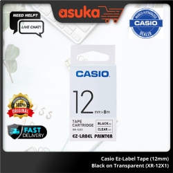 Casio EZ-Label Tape(12mm) Black on Transparent (XR-12X1)
