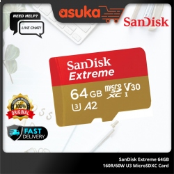 SanDisk Extreme 64GB 160R/60W U3 MicroSDXC Card (SDSQXA2-064G-GN6MA)