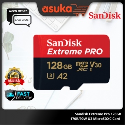 Sandisk Extreme Pro 128GB 170R/90W U3 MicroSDXC Card (SDSQXCY-128G-GN6MA)