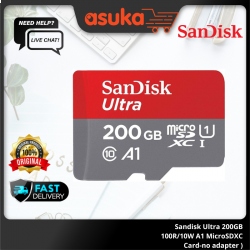 Sandisk Ultra 200GB 100R/10W A1 MicroSDXC Card-no adapter (SDSQUAR-200G-GN6MN)