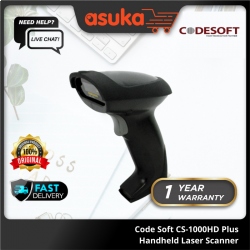 Code Soft CS-1000HD Plus Handheld Laser Scanner KBW/USB/RS232 (read 3mil)