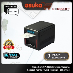 Code Soft TP-300K Kitchen Thermal Receipt Printer (USB + Serial + Ethernet)