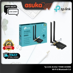 Tp-Link Archer TX50E AX3000 Wi-Fi 6 Bluetooth 5.0 PCI Express Adapter
SPEED: 2402 Mbps at 5 GHz + 574 Mbps at 2.4 GHz
SPEC: 2× High Gian External Antennas, Bluetooth 5.0