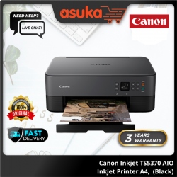 Canon Inkjet TS5370 AIO Inkjet Printer A4, Duplex Print, Scan, Copy, WiFi Direct,1+2 years On-site Warranty (BLACK)