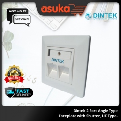 Dintek 2 Port Angle Type Faceplate with Shutter, UK Type (For Cat.5e & Cat.6 K/Jack) 1303-12025
