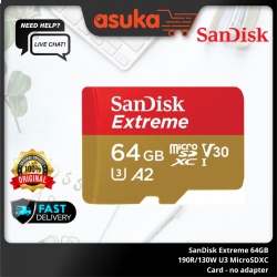 SanDisk (SDSQXAH-064-GN6MN) Extreme 64GB 190R/130W U3 MicroSDXC Card - no adapter