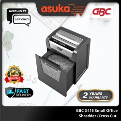 GBC X415 Small Office Shredder (Cross Cut, 17 Sheets 70gm, 1.8m/min, 23 Litres, 120 min on/ 60 min off)